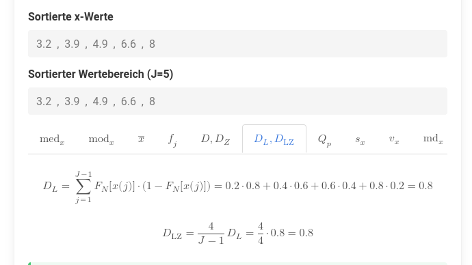 Eingabe-Felder mit Zahlen und darunter mathematische Formel